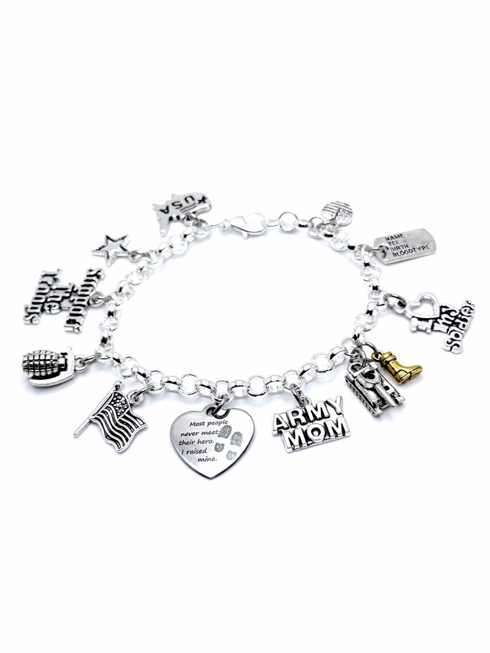 Army Mom Charm Bracelet Deployment Soldier Military
